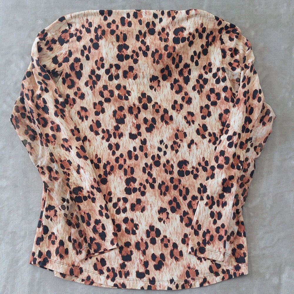 IBKUL Leopard Print 1/4 Zip Polo Pullover Women's Small Mesh Long Sleeves Golf - Picture 3 of 10